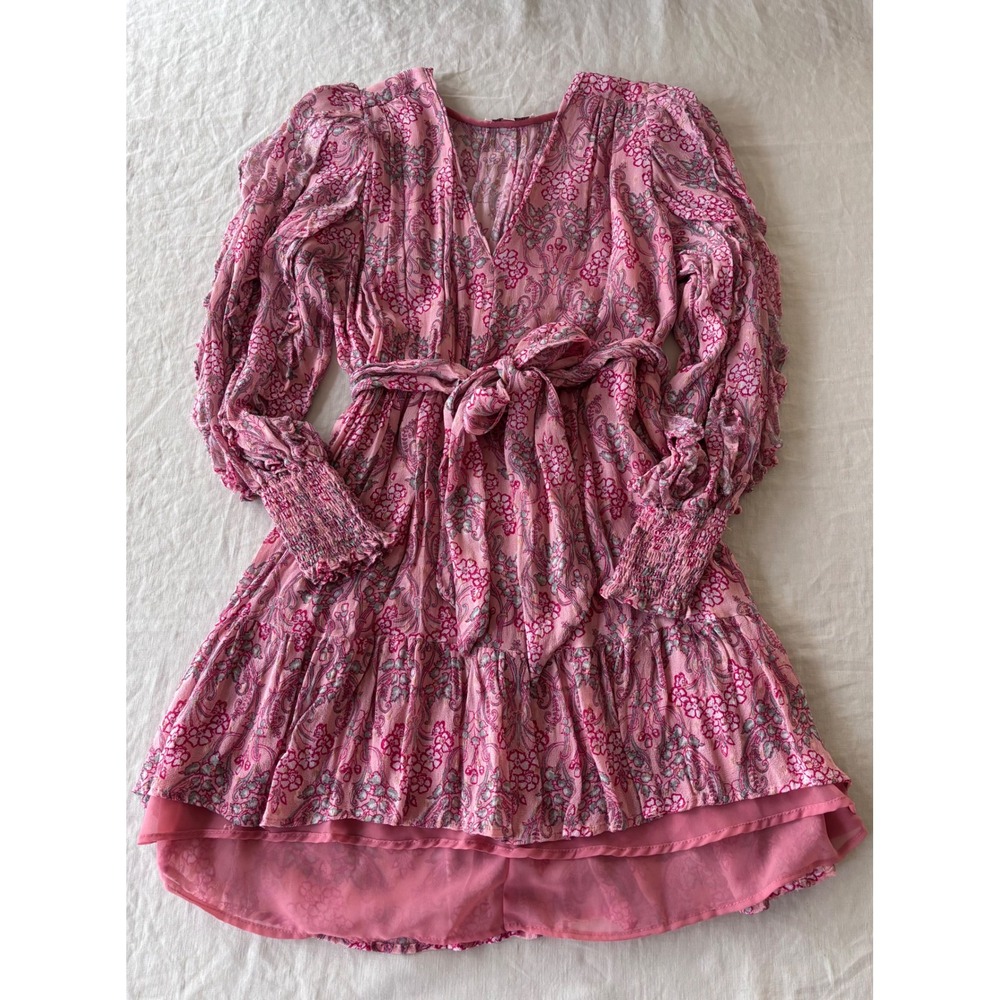 Marea by Liz Joy Cala Rosado Pink Floral Ruffle Mini Dress - Size M - Picture 7 of 14